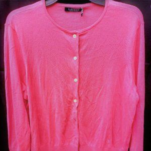 NWT $79  Ralph Lauren button front cotton blend pink sweater